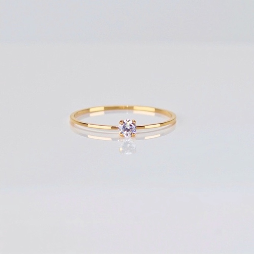 Dainty Tiny Solitaire Clear Crystal 18K Gold Plated Ring